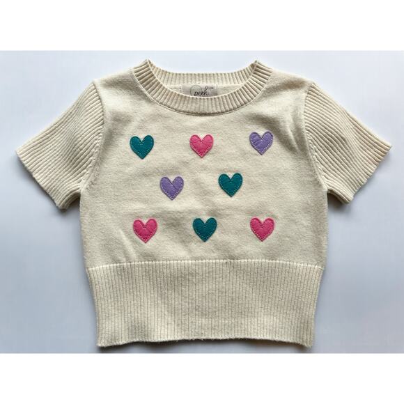 Girl's Peek Heart Short Sleeve Sweater Size 4/5 - Picture 1 of 4